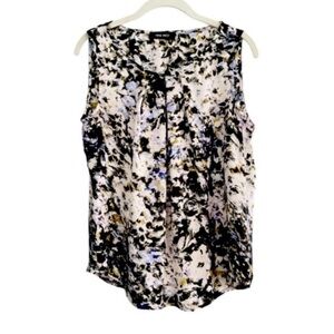 Nine West Sleeveless Floral Shell Blouse Pleat Detail  Black Blue Green Size M